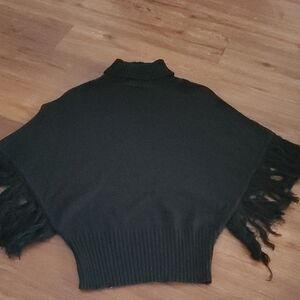 Ashley Stewart Black Fringed Poncho